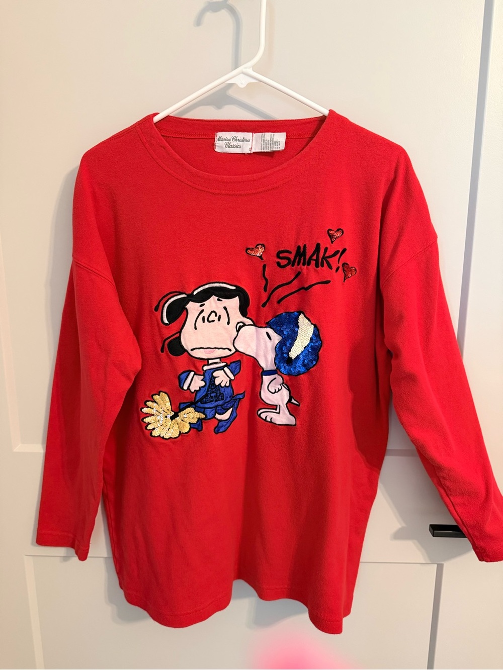 Vintage 90s Peanuts Snoopy Lucy Cheerleader Football Sequin Marisa Christina Top